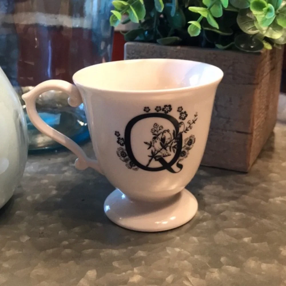 Anthropologie Missus Footed Pedestal Monogram Mug